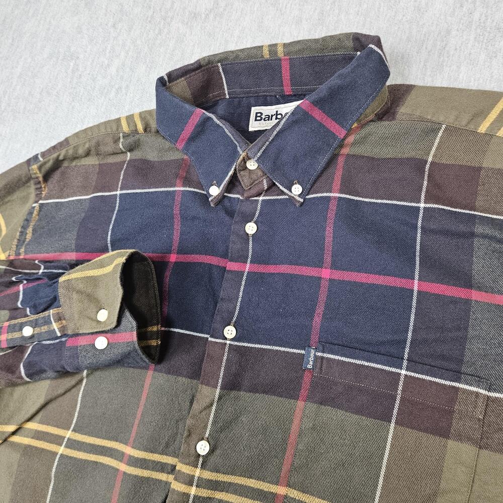 Barbour Shirt Mens XL Green Plaid John Tartan Flannel Button Down Long Sleeve
